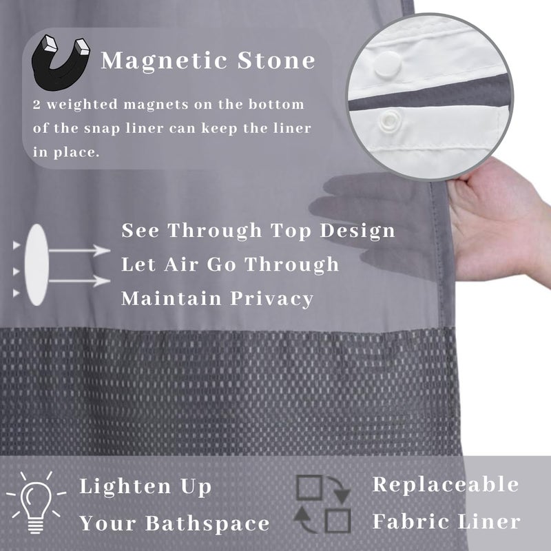 Ecoehoe Extra Long 71x79 Gray Waffle Fabric Hook Free Shower Curtain with Removable Polyester Linerâ€“Heavy Weight - Image 4